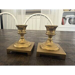 Vintage Square Footed Brass Candlestick Candle Holders Pair